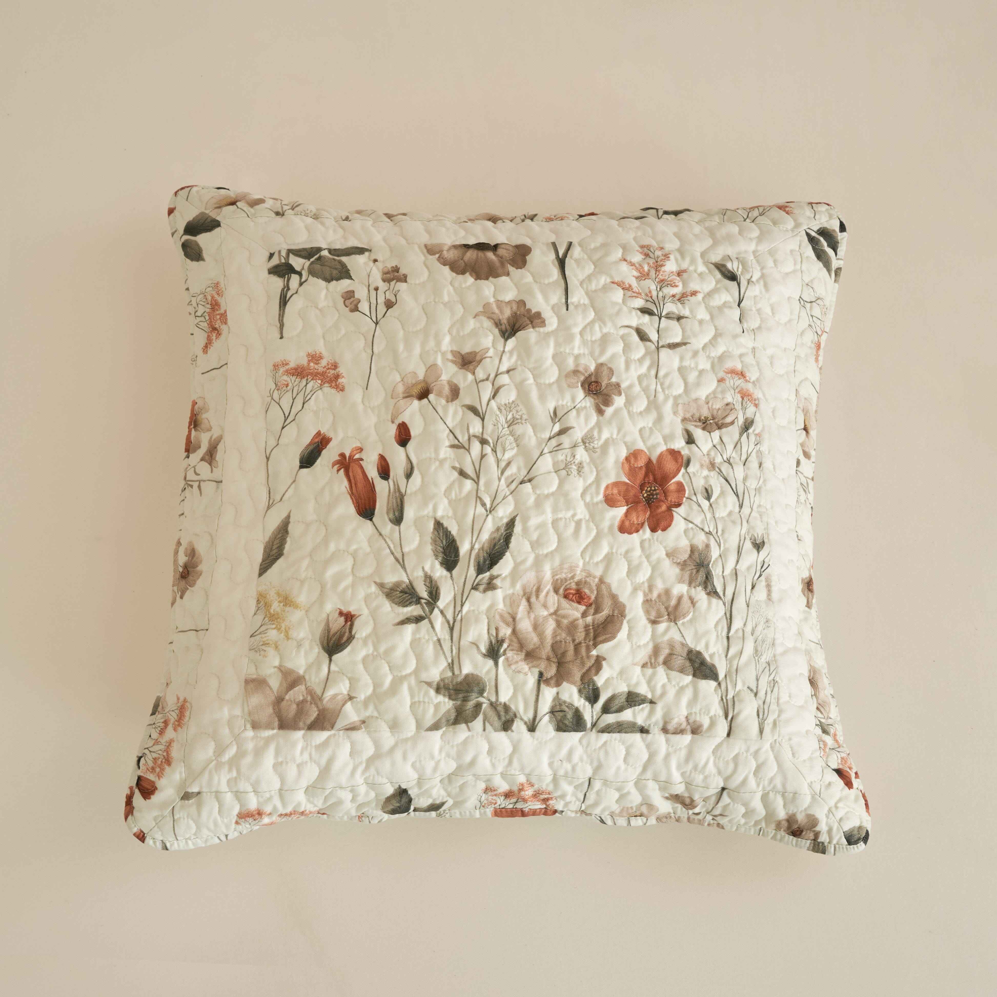 Enchanted Meadow Throw Pillow Euro Cover - Zippered Floral Design in Beige, Rose, and Soft Green, Premium Soft Microfiber, Euro Sham in 26x26 Inches (26" x 26" 1 Piece)