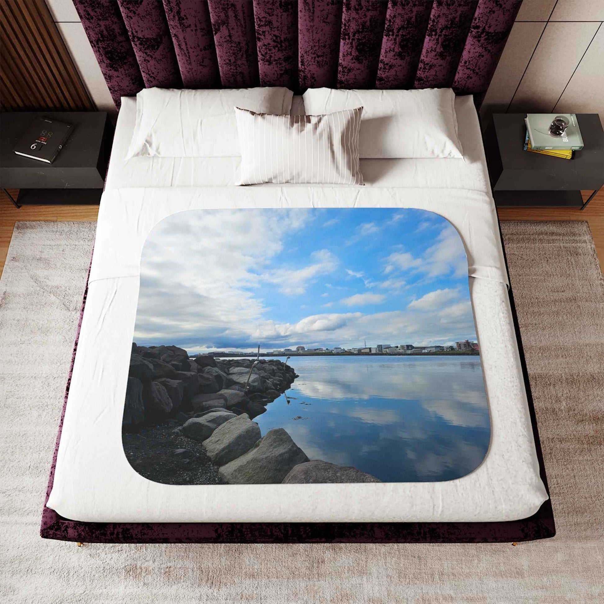 Cozy Sherpa Blanket of the Icelandic Coast - Two Color Options for Ultimate Comfort