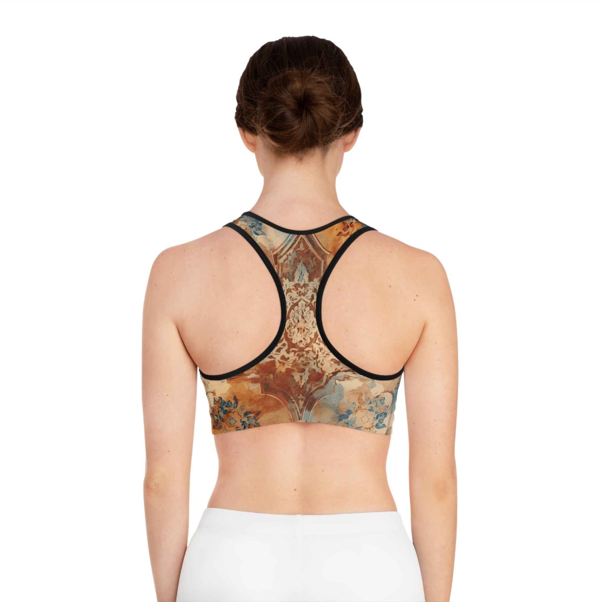 Vintage Floral Mosaic Sports Bra Boho Athletic Crop Top