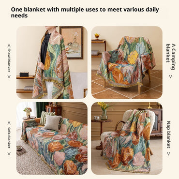 Artisan Floral Sofa Throw Cover | Vintage Oil Painting Style (100% Cotton)