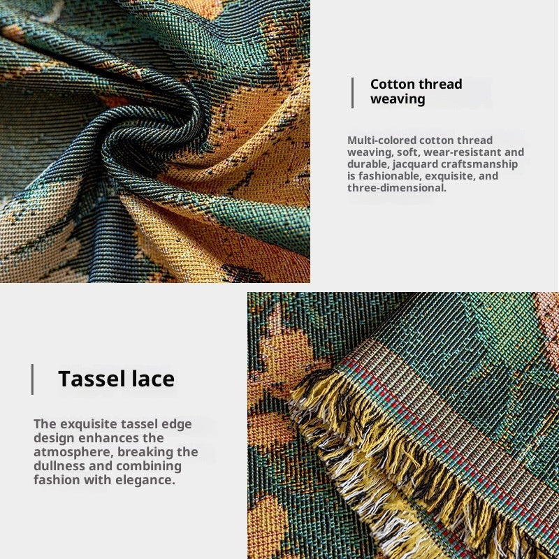 Artisan Floral Sofa Throw Cover | Vintage Oil Painting Style (100% Cotton)