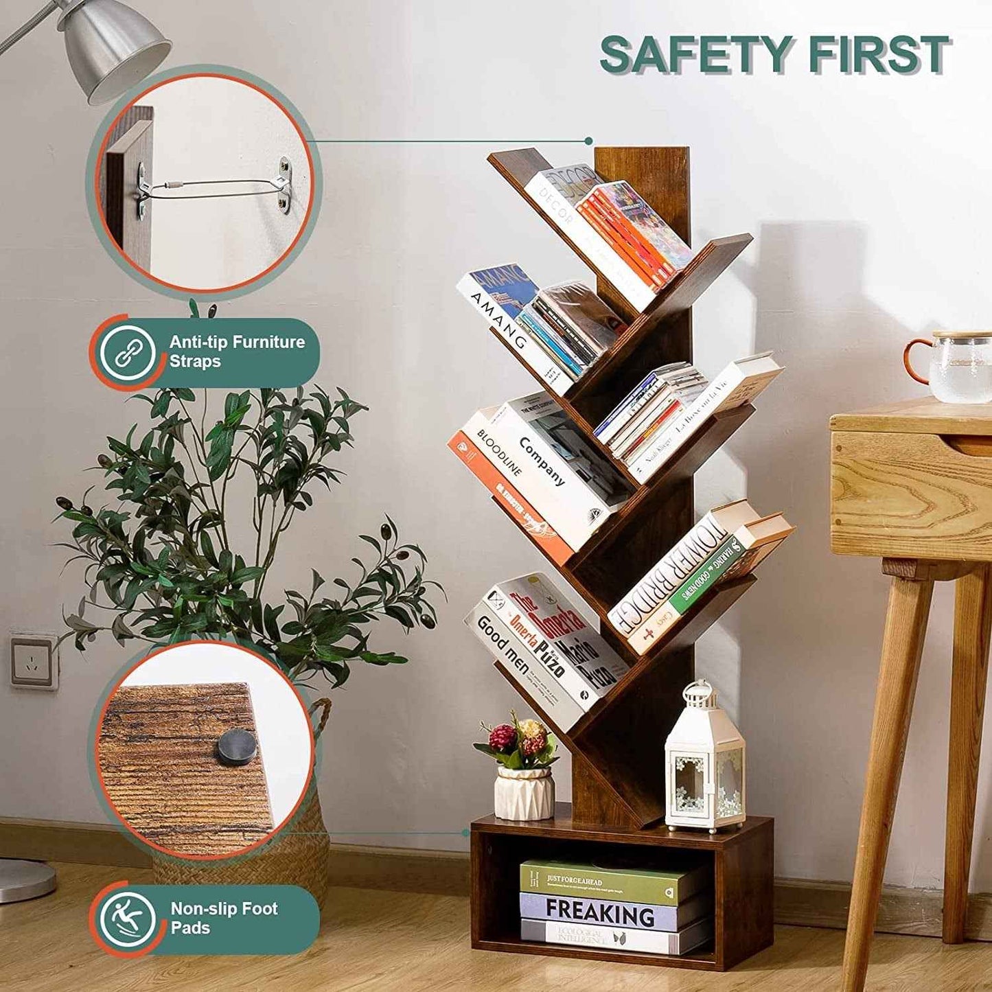 Six Shelf Floorstanding Walnut Bookshelf Home Office