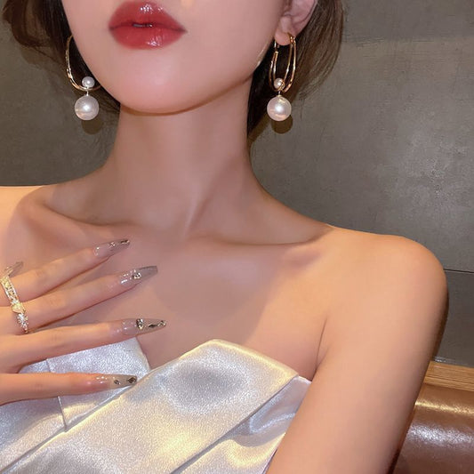 Modern Pearl-Finish Alloy Drop Earrings