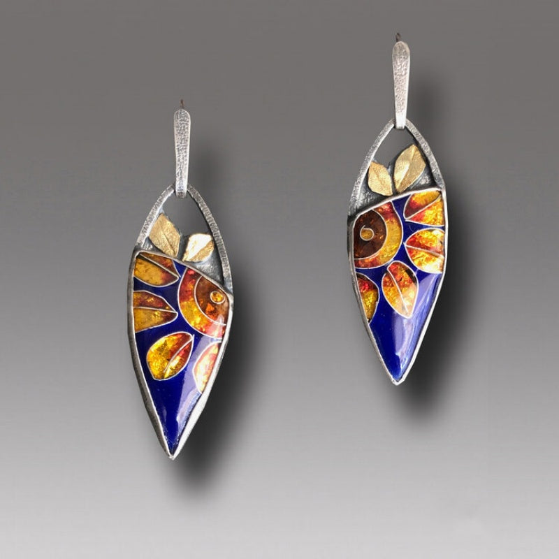 Crystal Clear Enamel Bohemian Sunflower Earrings
