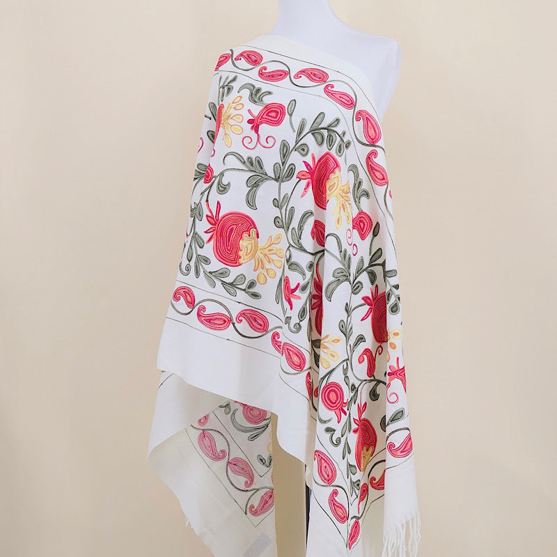 Gourd Pomegranate Blossom Embroidered Imitation Cashmere Scarf Shawl