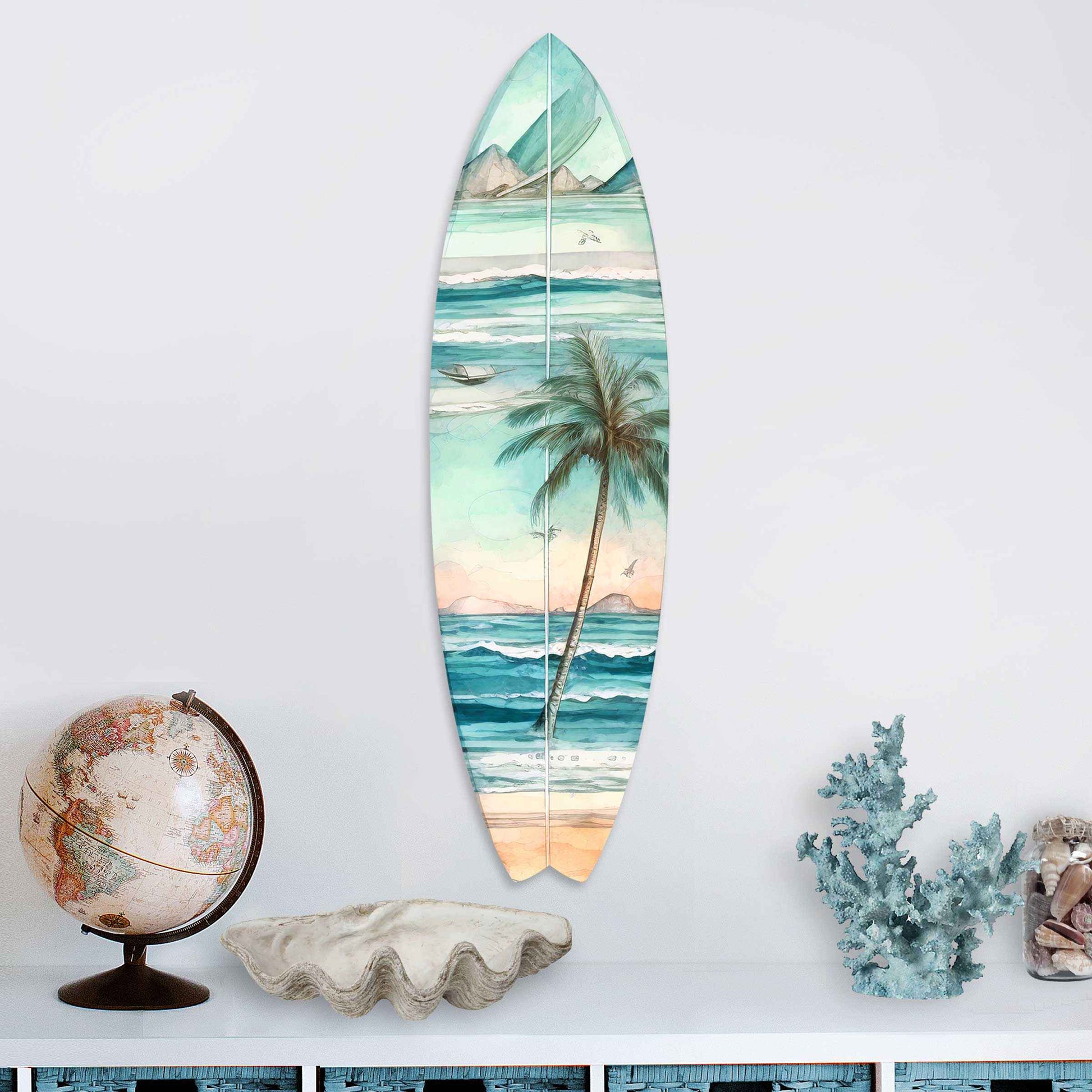 Tropical Palm Surfboard Coastal Wall Art by G. DeBrekht - Coastal Holiday Decor - 8490112HS