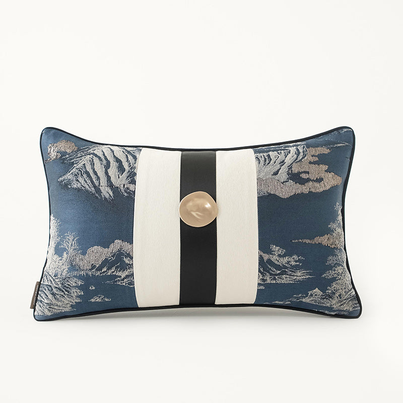 Oriental Landscape Embroidered Cushion Cover | Chinoiserie Accent Pillow
