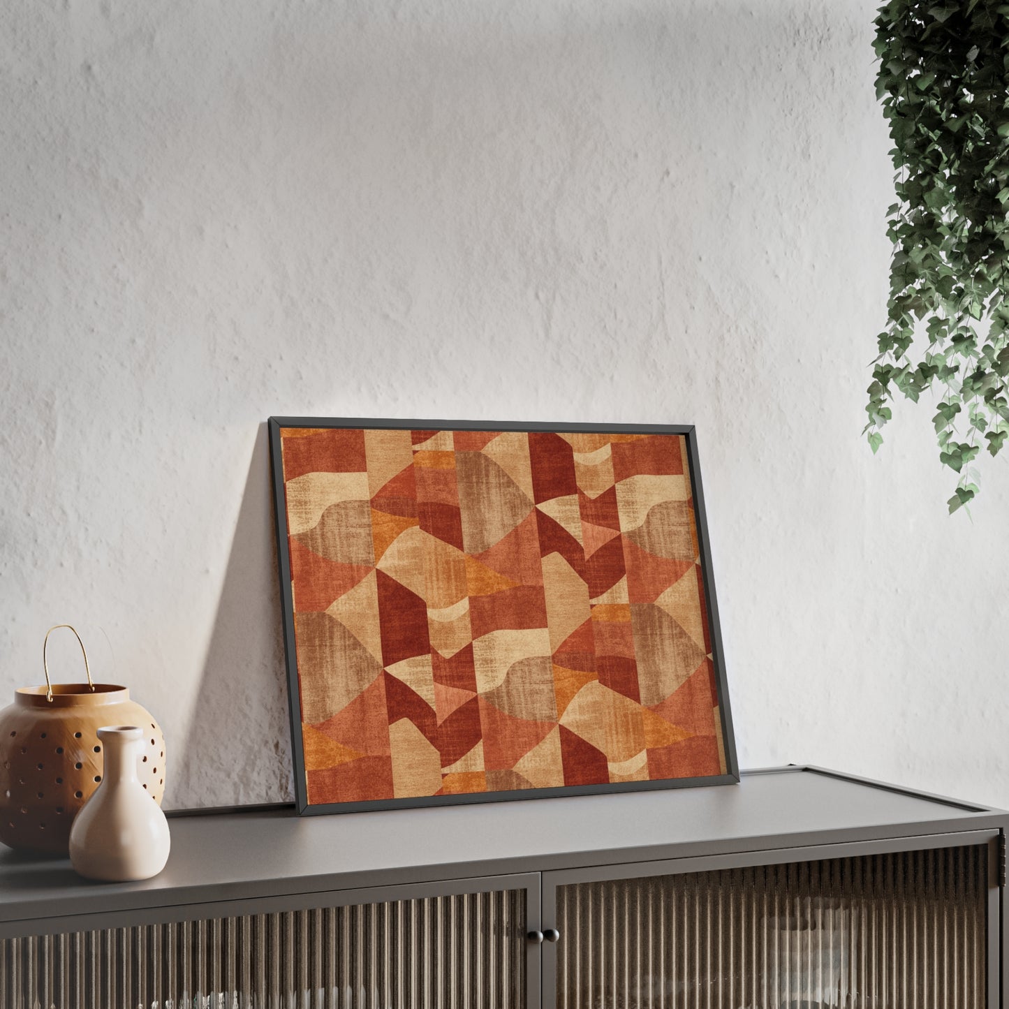 Faux Retro Geometric Poster with Wooden Frame