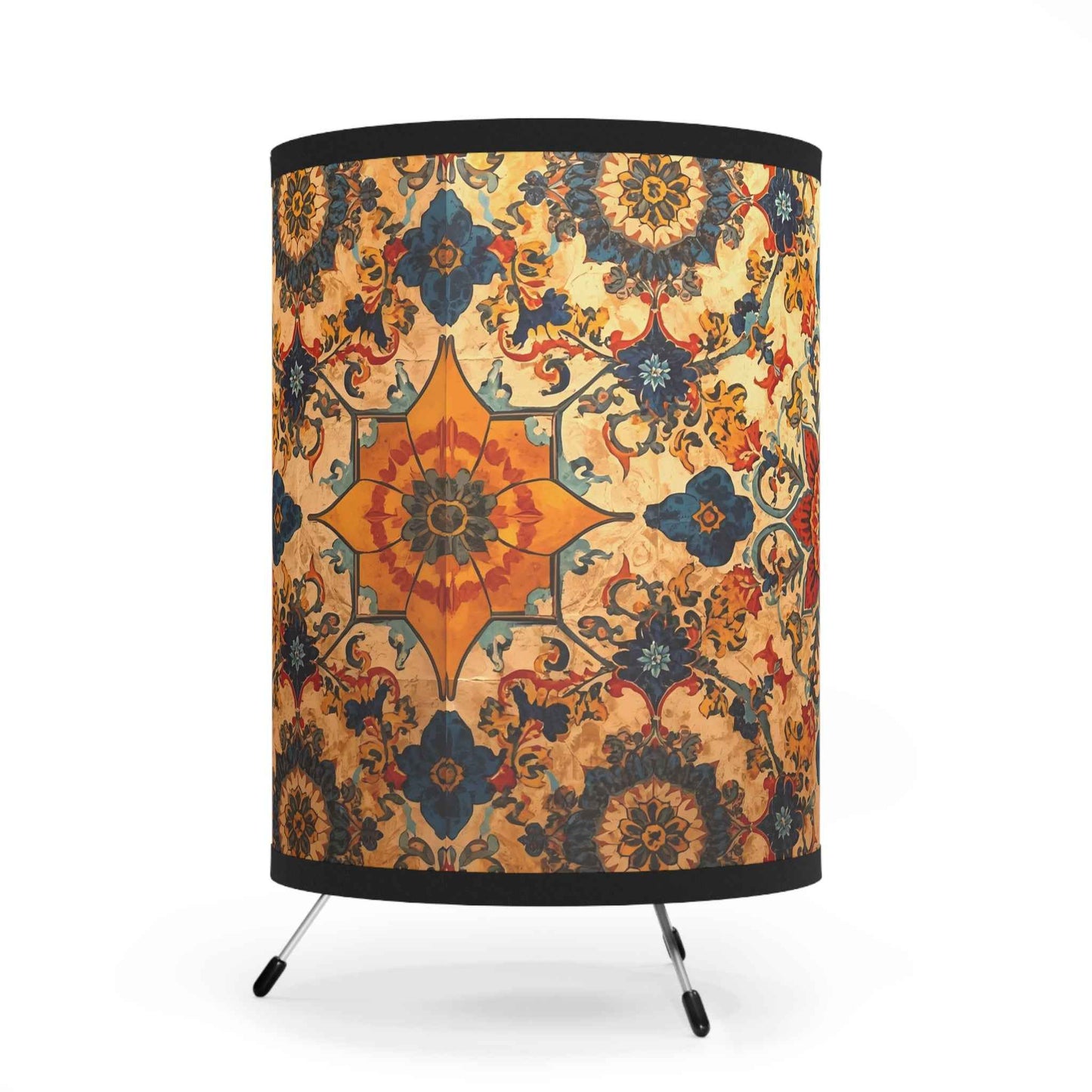 Art Nouveau Portrait Tripod Lamp — Floral High-Res Printed Shade