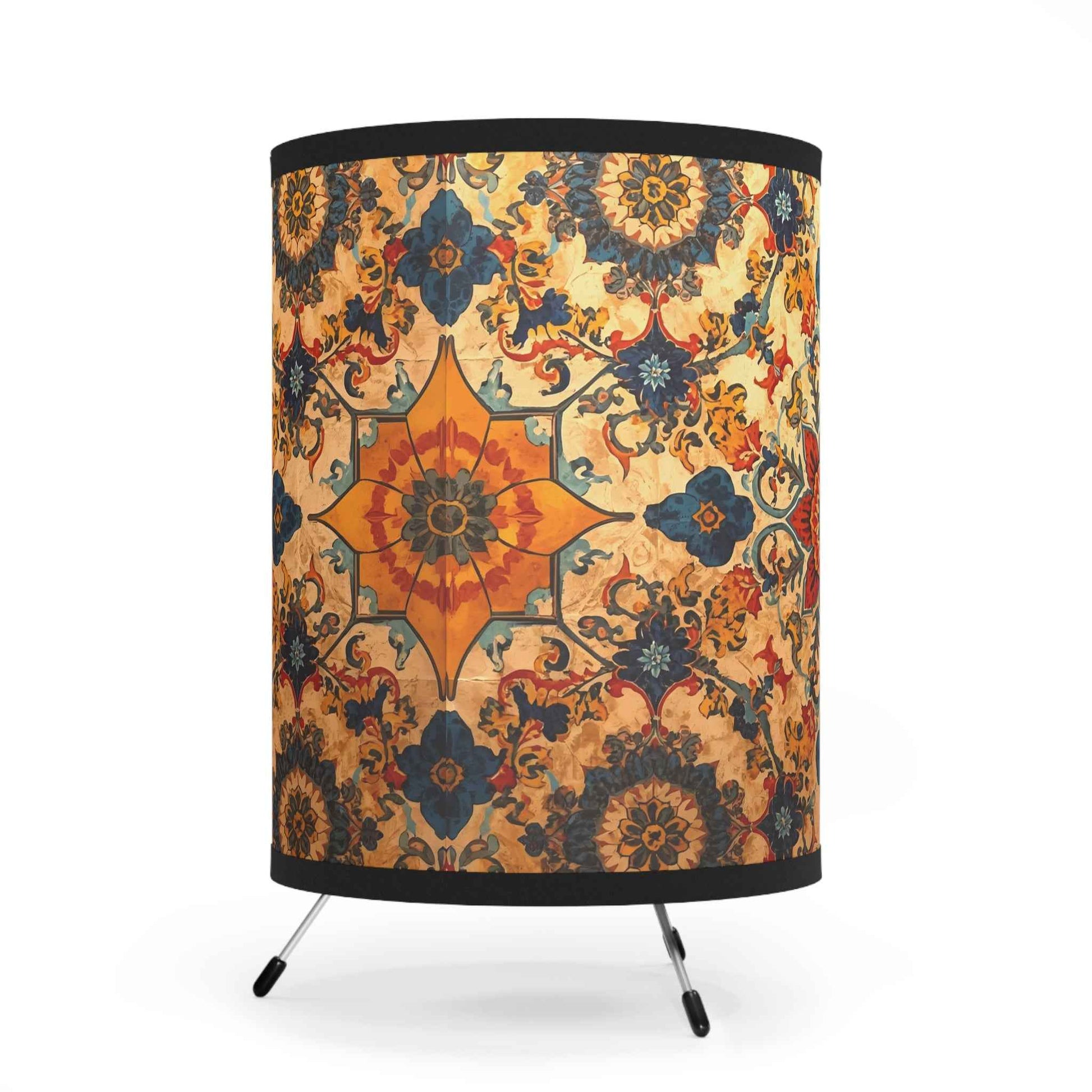Art Nouveau Portrait Tripod Lamp — Floral High-Res Printed Shade
