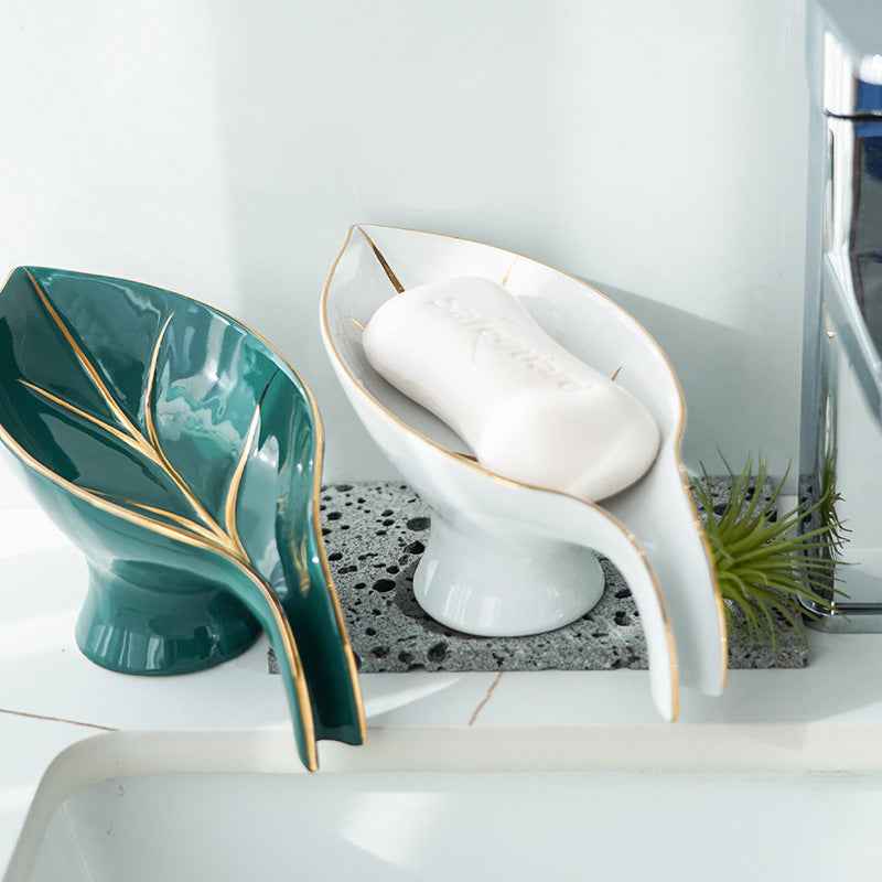 Leaf Shape PP Plastic Soap Dish Holder With Suction Cup For Bathroom