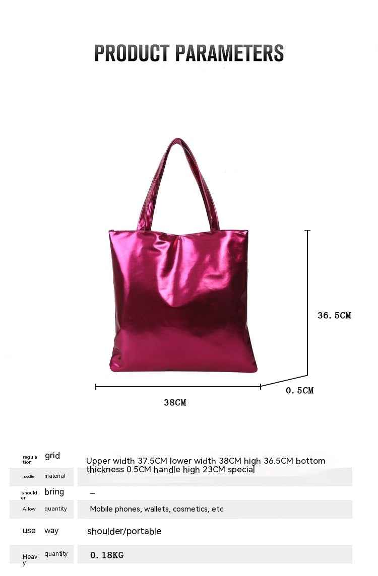 Portable Large Capacity PU Leather Shiny Shoulder Bag Commuter Tote