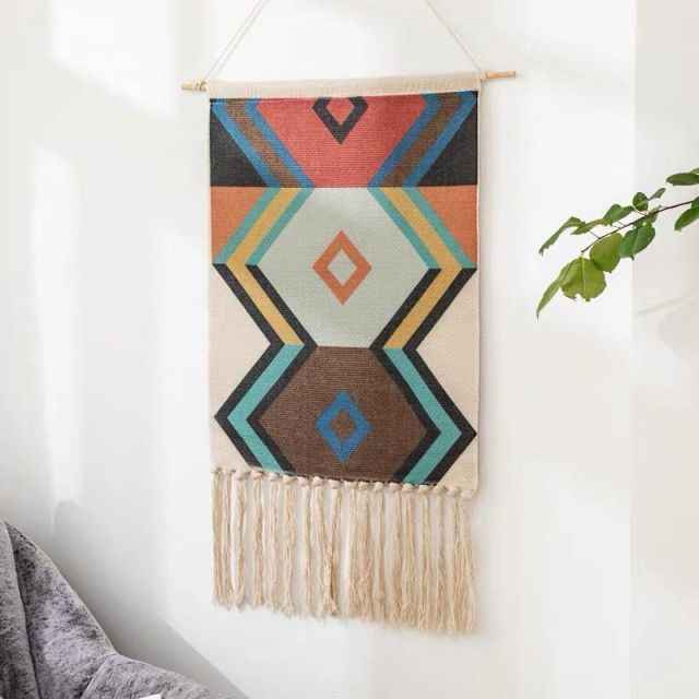 Cotton Linen Bohemian Tassel Geometric Tapestry Wall Hanging Decor
