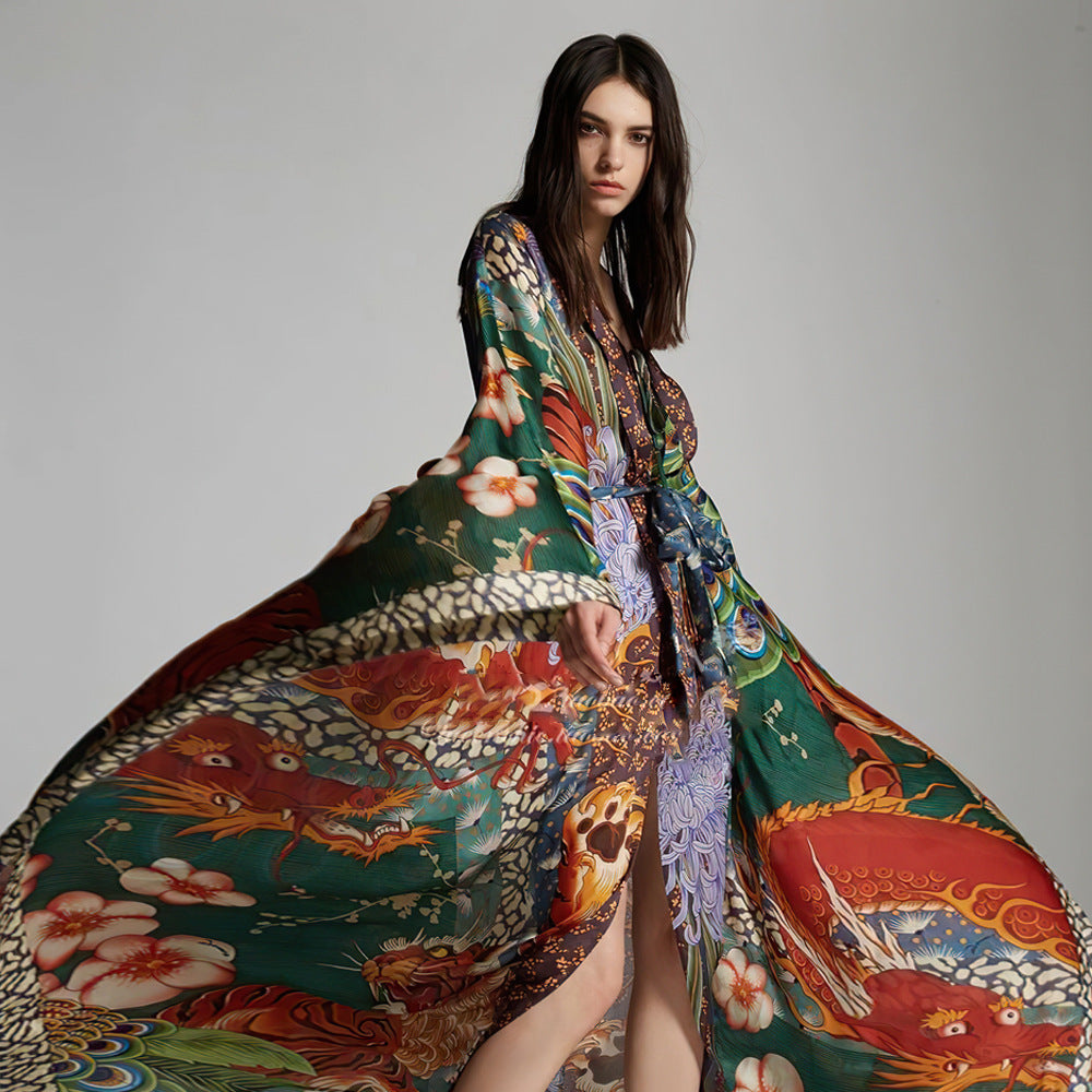 boho beach kimono layered over bikini on seaside vacation