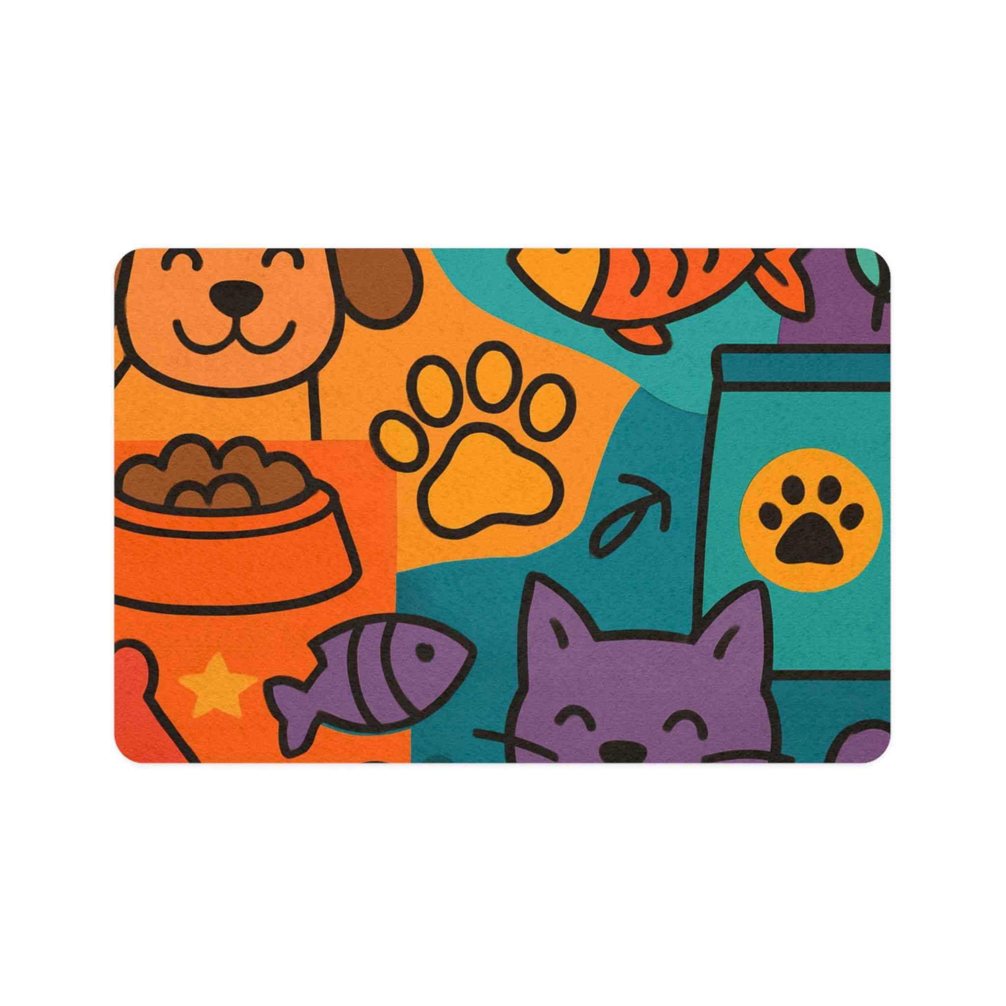 Colorful Pet Food Mat (12x18) — Cute Dog & Cat Feeding Placemat