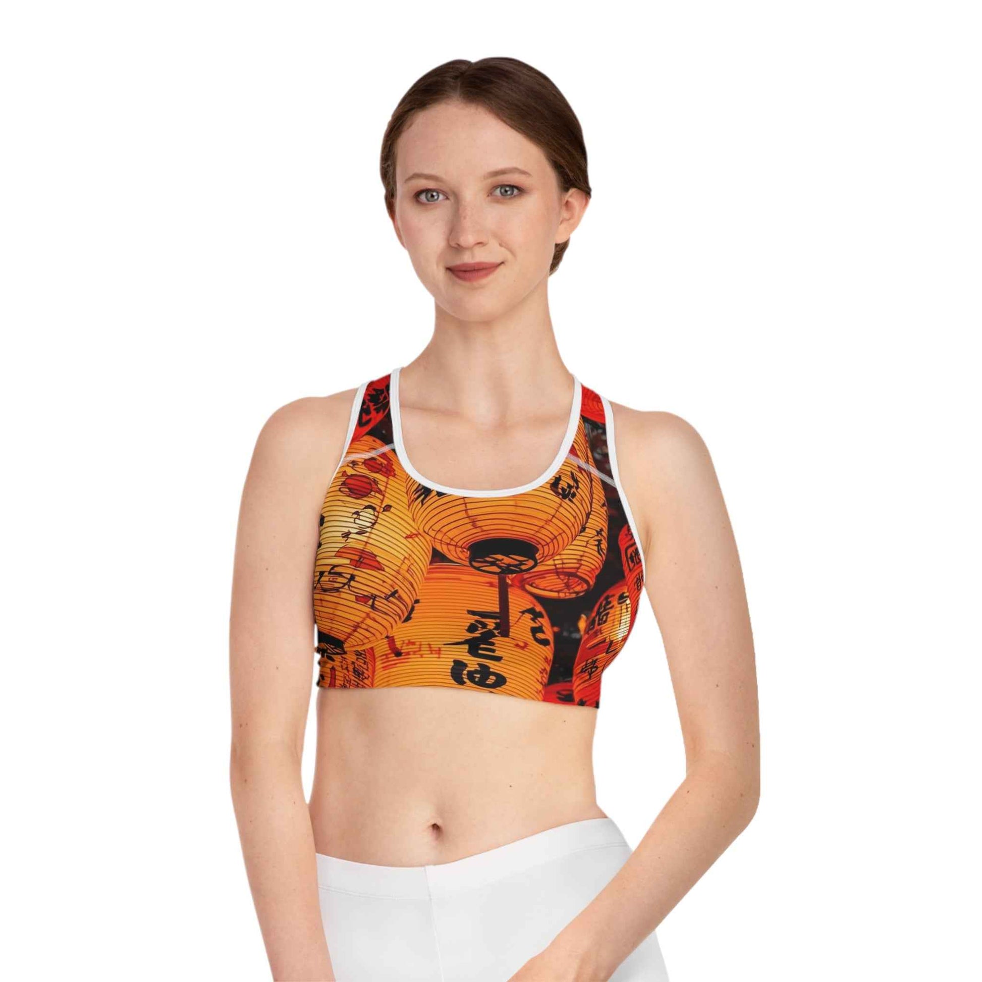 Lantern Festival Sports Bra with Bold Japanese Lantern Print Activewear