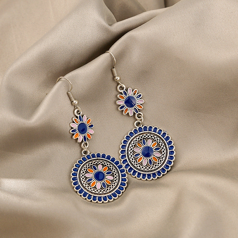 Retro Bohemian Round Sunflower Earrings