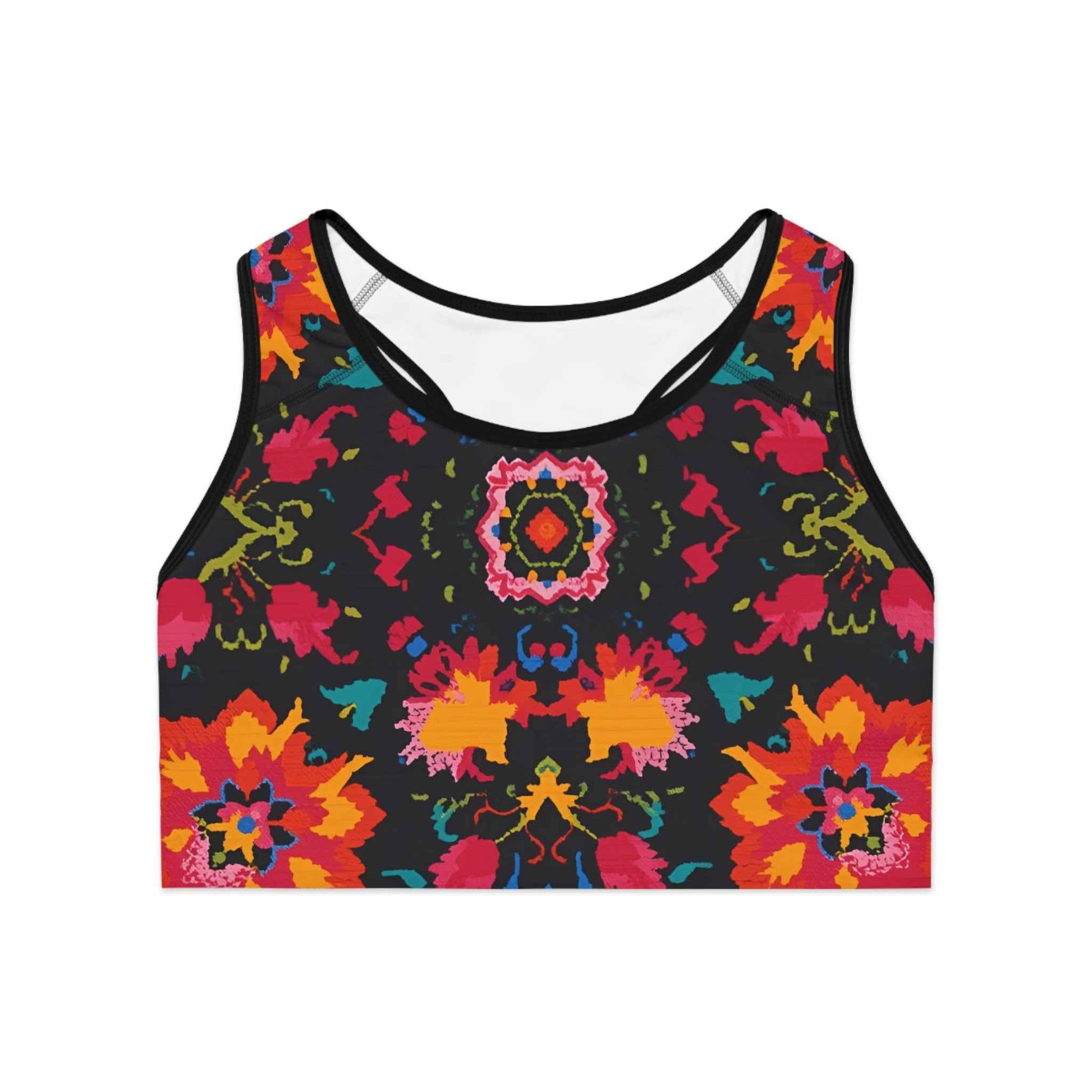 Bold Kaleidoscope Active Crop Sports Bra Floral Ikat Print