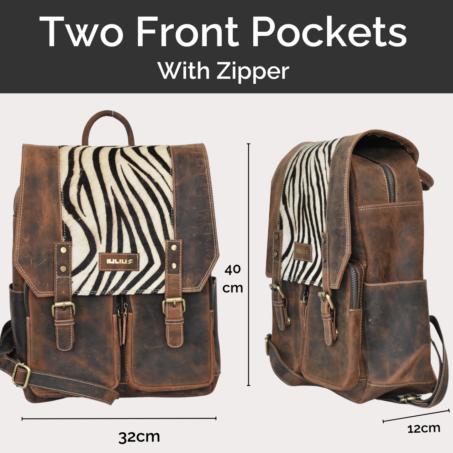 IULIUS Full Grain Leather Laptop Backpack 15.6" – Animal Print Flap - Mochila de Cuero Full Grain con Solapa Animal Print – Portátil 15,6” – IULIUS