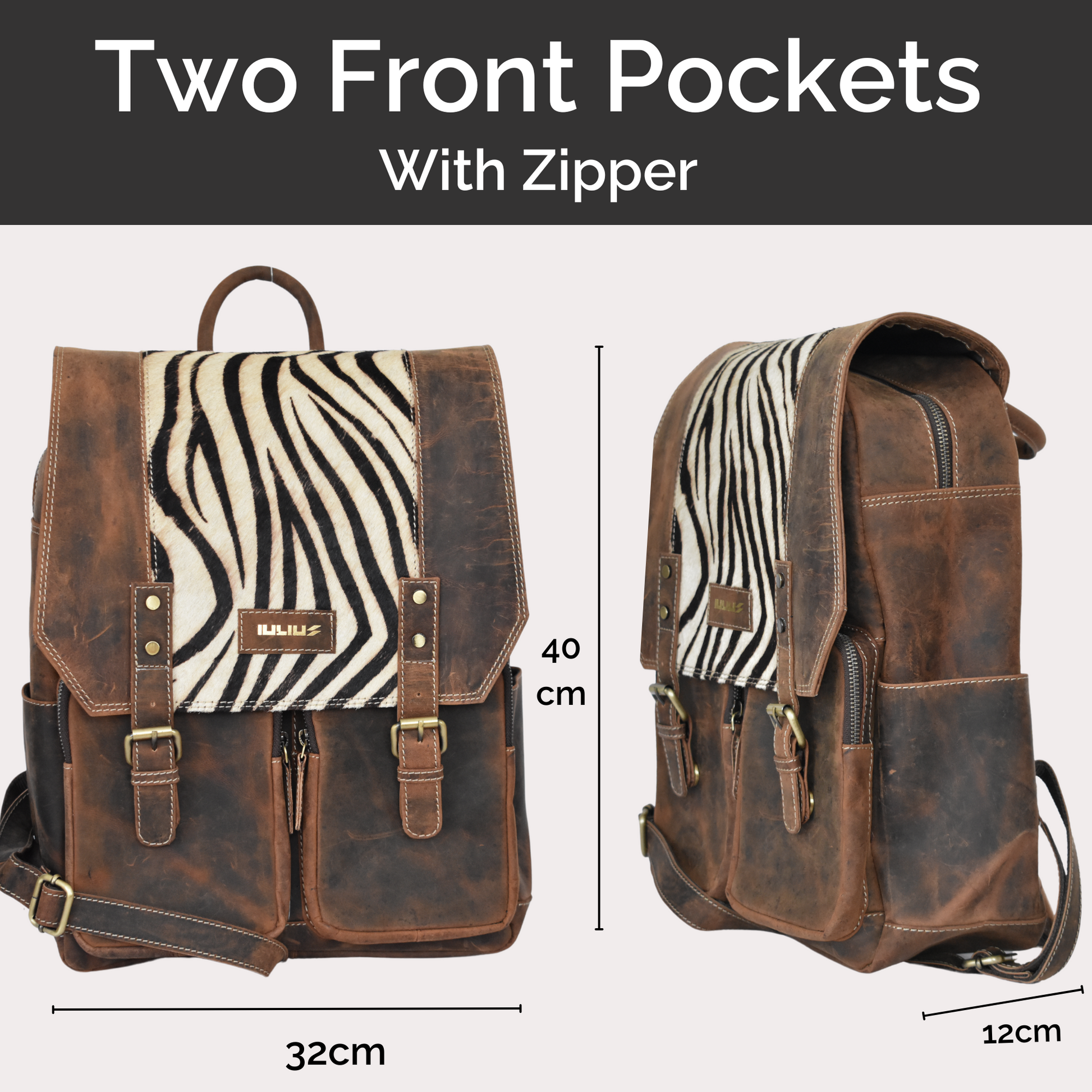 IULIUS Full Grain Leather Laptop Backpack 15.6" – Animal Print Flap - Mochila de Cuero Full Grain con Solapa Animal Print – Portátil 15,6” – IULIUS