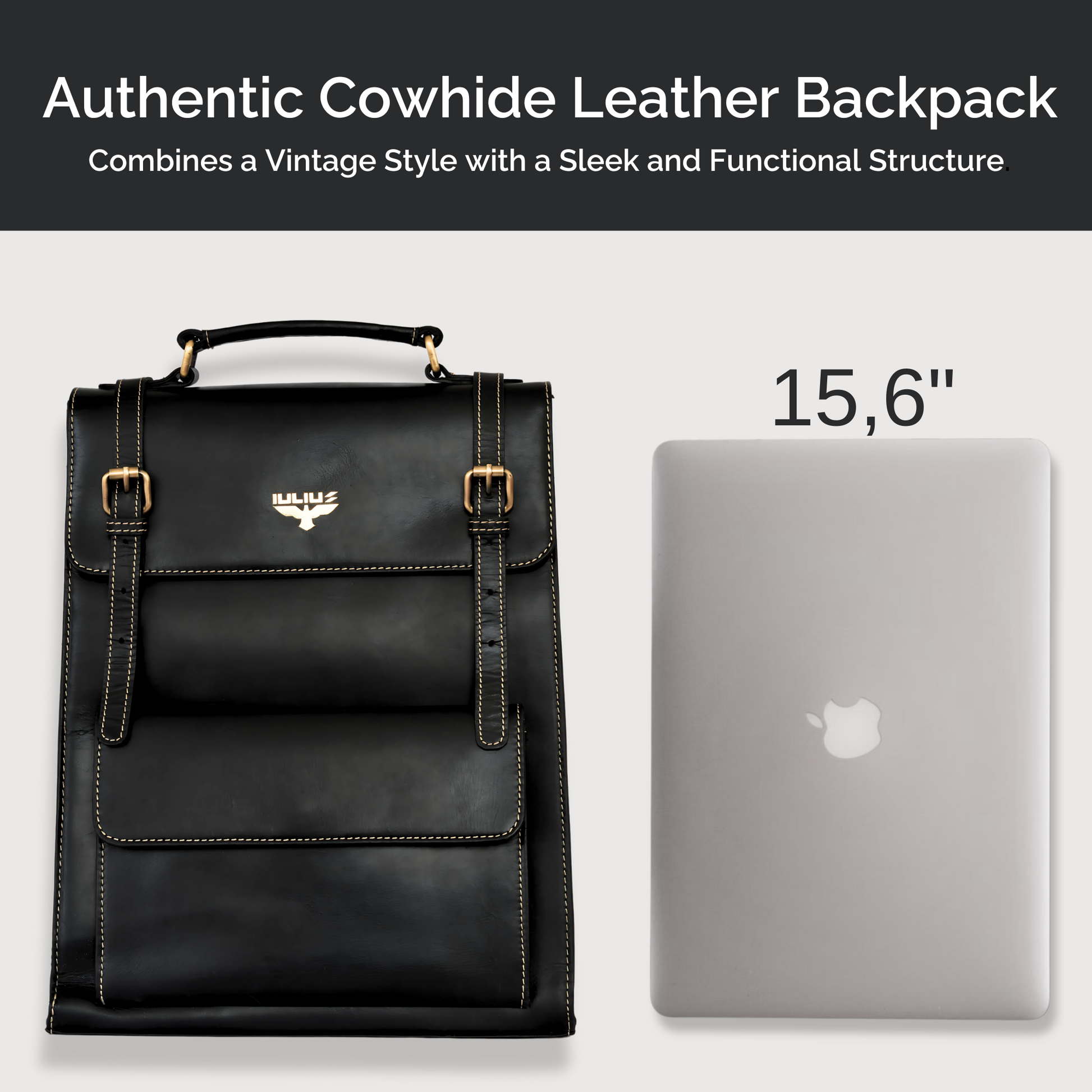 IULIUS Executive Leather Laptop Backpack 15.6" - Mochila Ejecutiva de Cuero para Portátiles 15,6” – Estilo Business – IULIUS