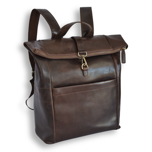 Mochila de Cuero Roll-Top Marrón Oscuro – Para Portátiles – IULIUS-0