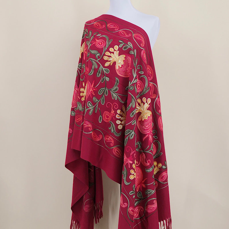 Gourd Pomegranate Blossom Embroidered Imitation Cashmere Scarf Shawl