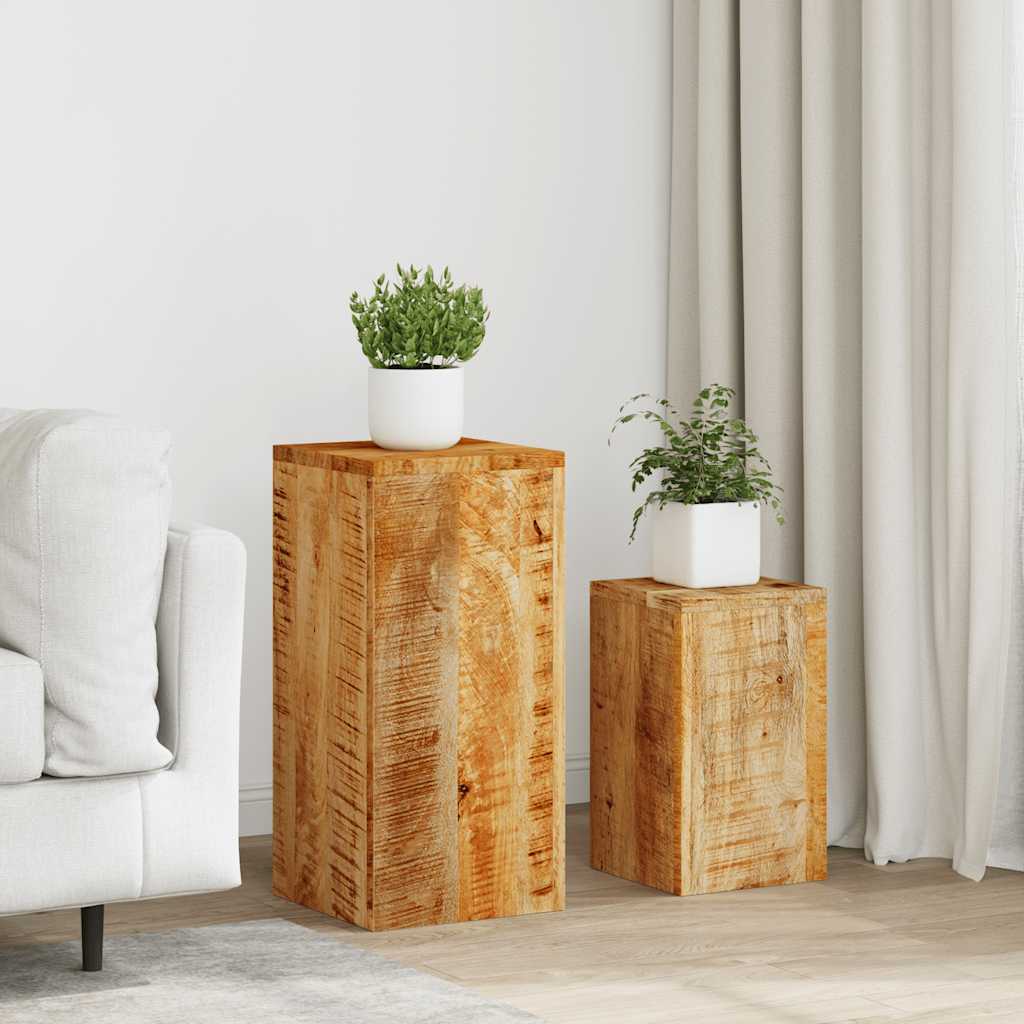 Two-Piece Solid Mango Wood Plant Stand Set