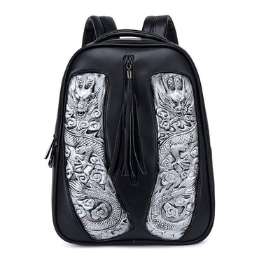 3D Chinese Double Flying Dragon Backpack PU Leather - Rosetta Creative Boutique