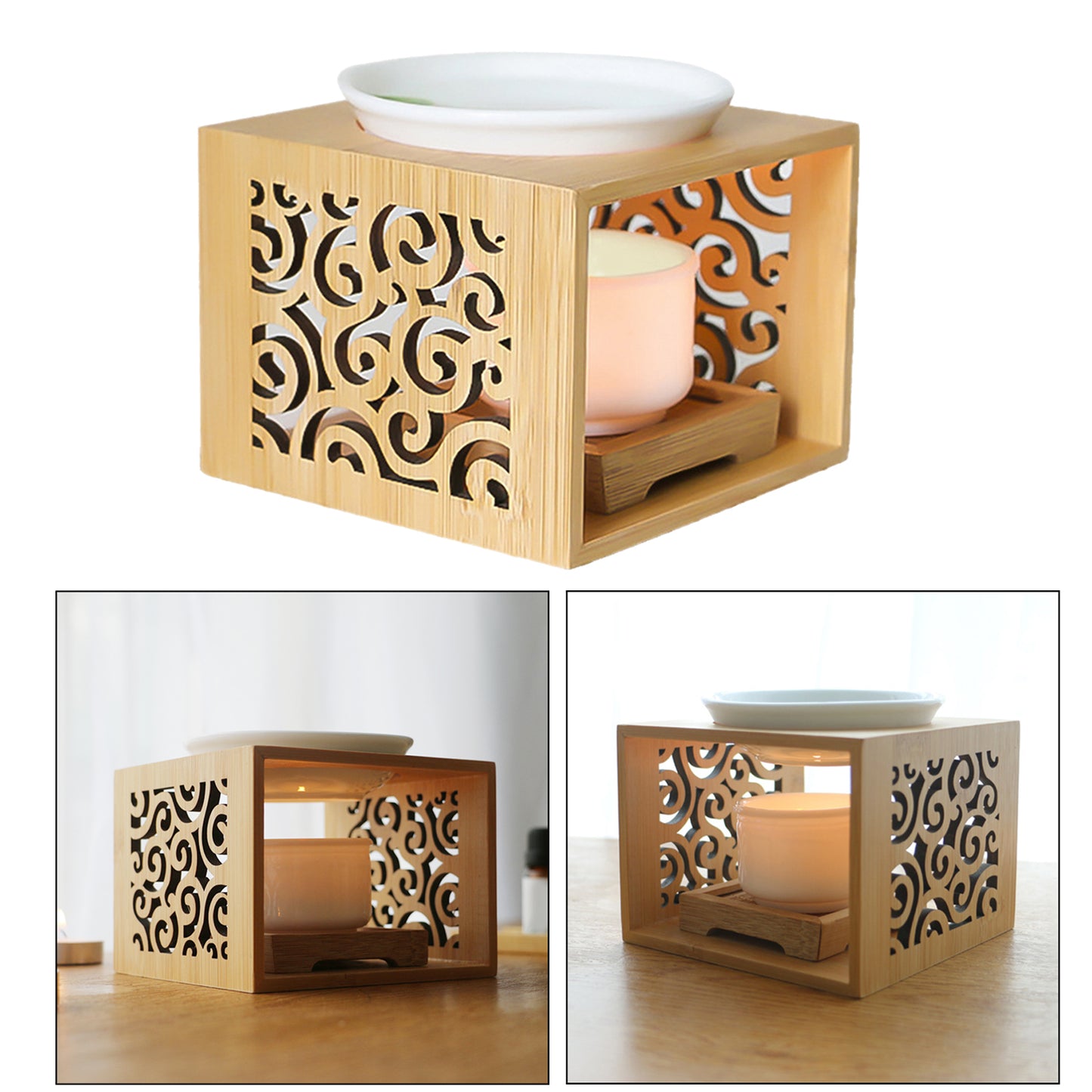 Aromatherapy Lamp Essential Oil Bamboo Wood Candle Holder