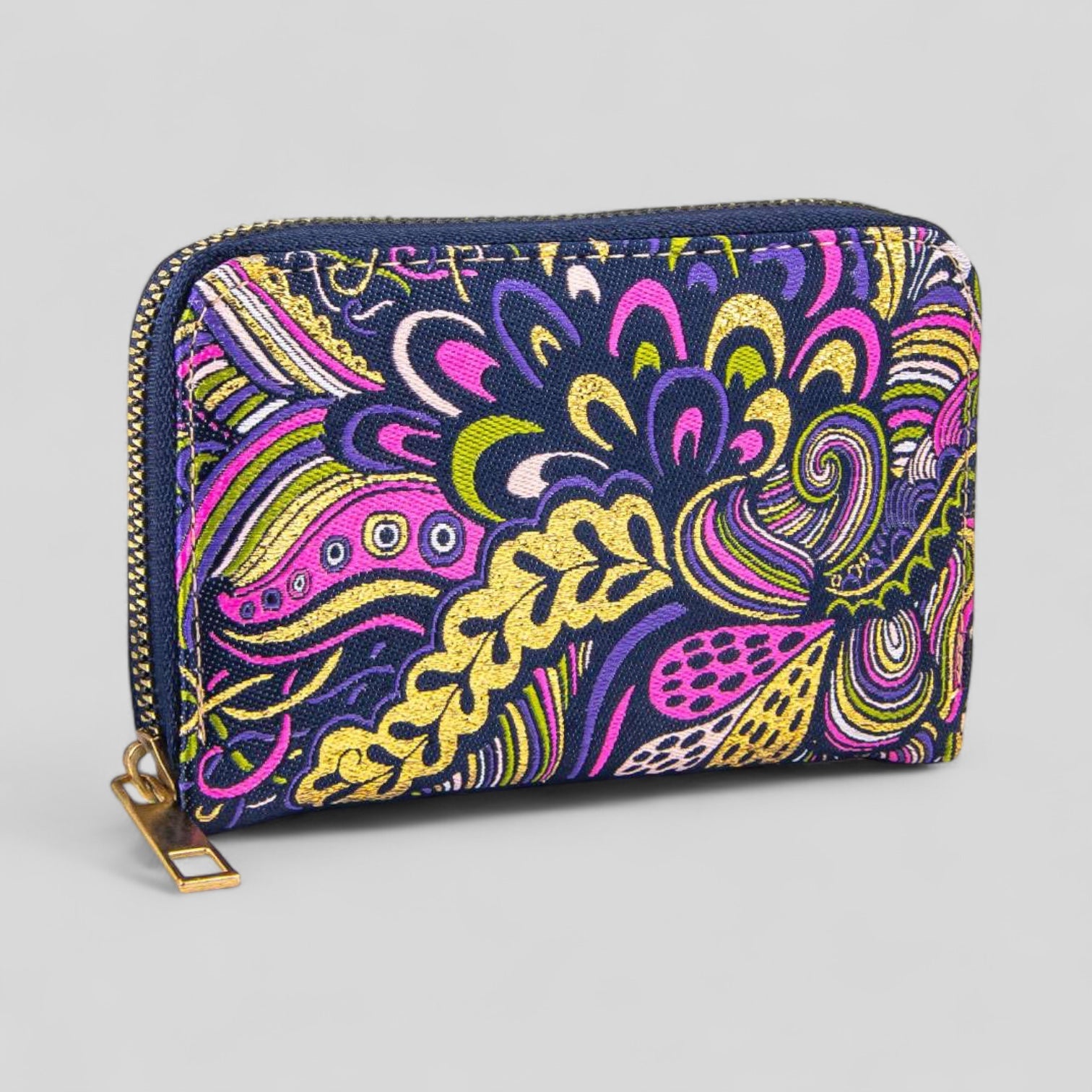 Vibrant Purple Geometric Zipper Wallet With Gold Accents - Rosetta Creative Boutique