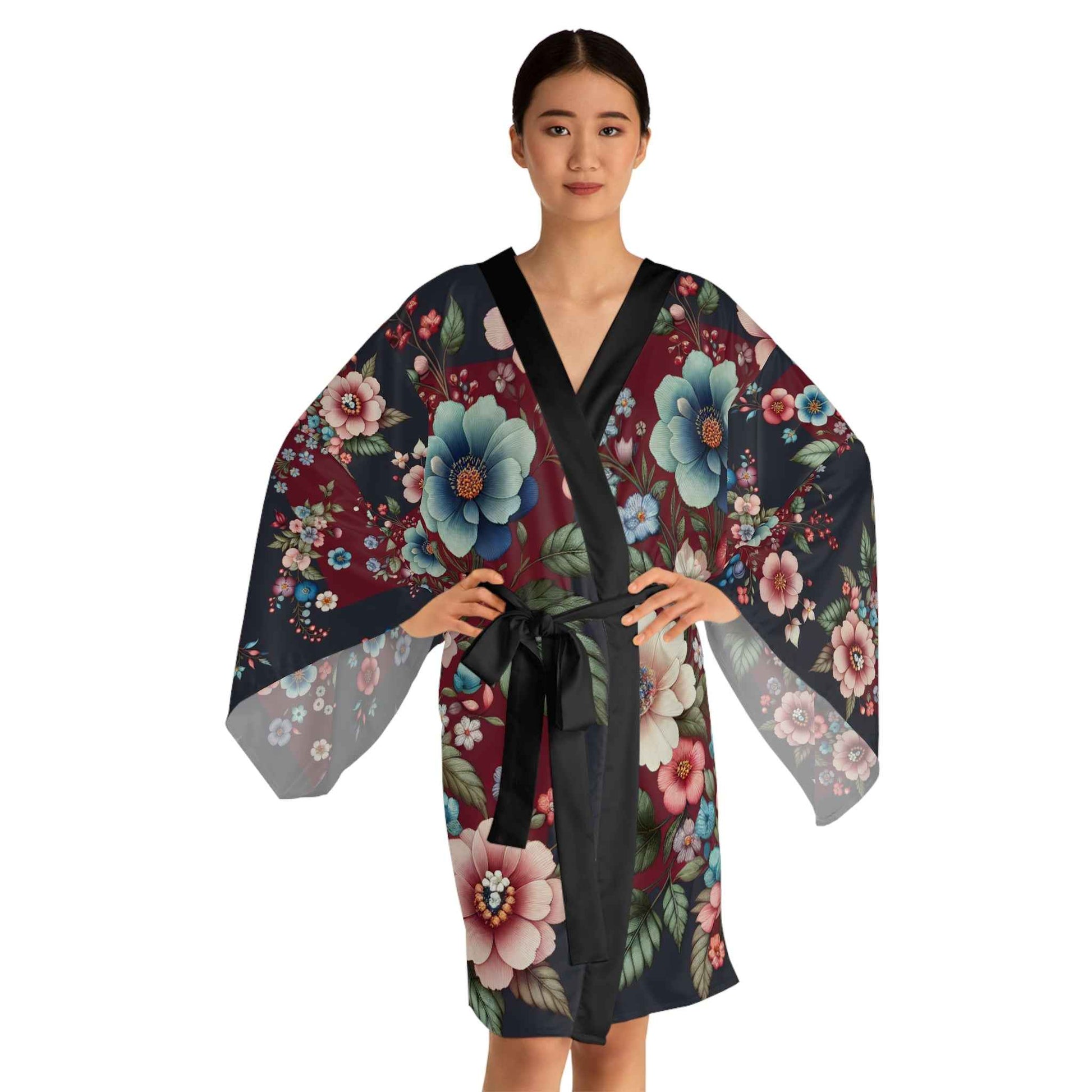 Floral Kimono Robe - Cozy Women's Loungewear for Relaxation, Elegant Bathrobe Gift for Her in Spring Style - Rosetta Creative Boutique