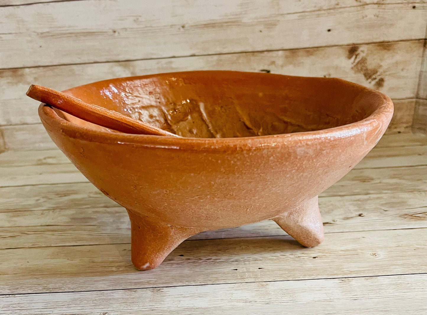 Authentic Mexican Molcajete With Spoon Handcrafted Clay Pottery By Chica Mexico