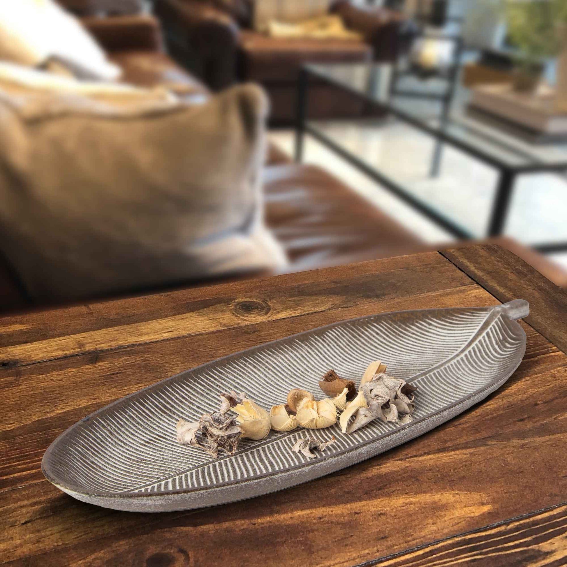 Leaf Design Wood Tray Decorative Centerpiece For Home Kitchen And Events
