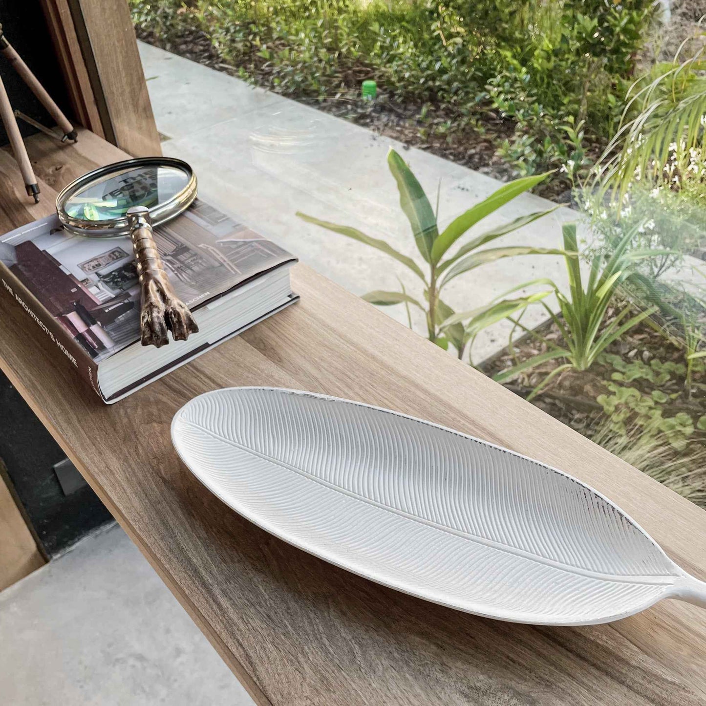 Leaf Design Wood Tray Decorative Centerpiece For Home Kitchen And Events