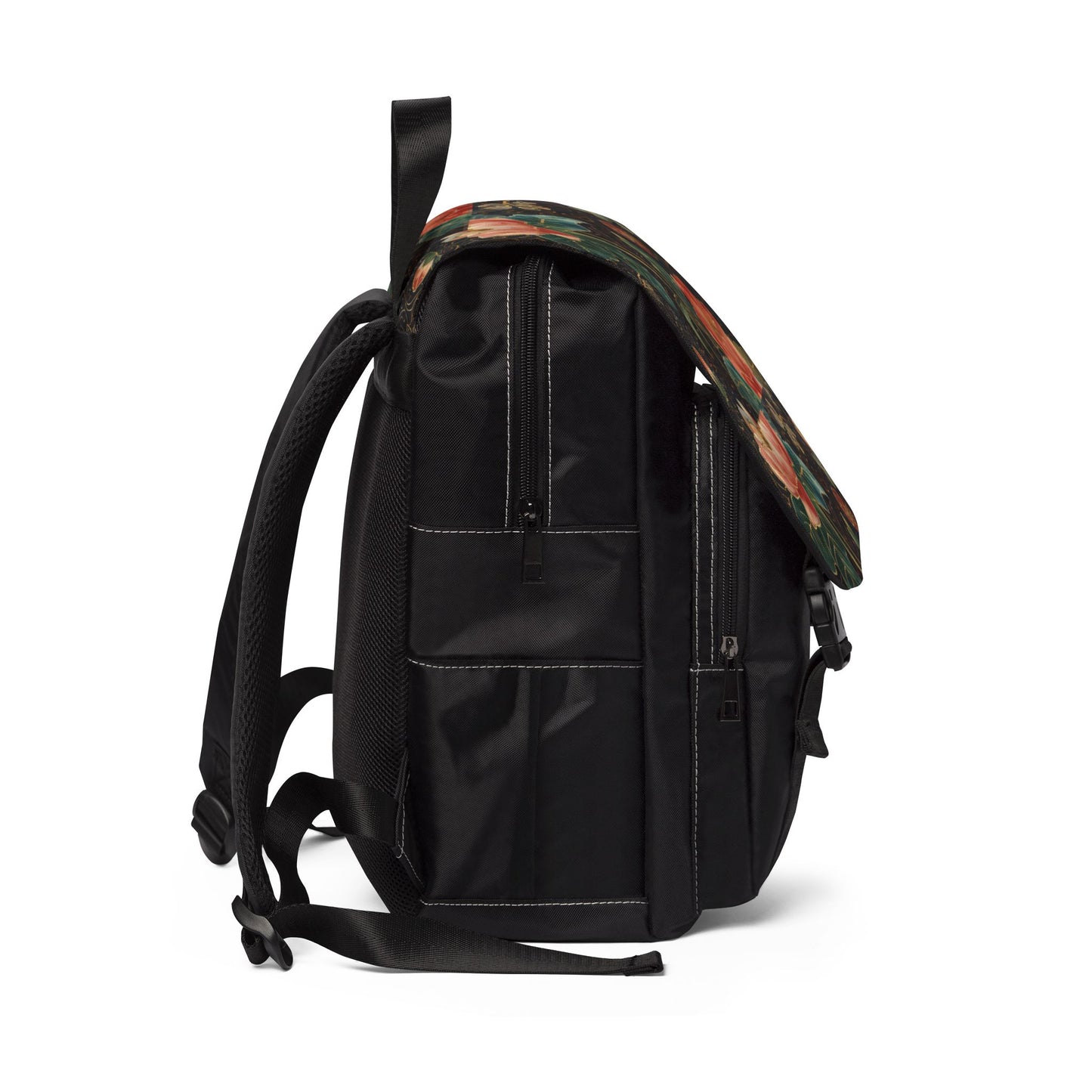 Floral Vintage Canvas Backpack — Botanical Poppy Shoulder Bag