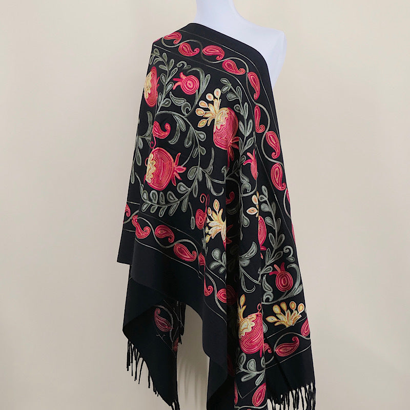 Gourd Pomegranate Blossom Embroidered Imitation Cashmere Scarf Shawl