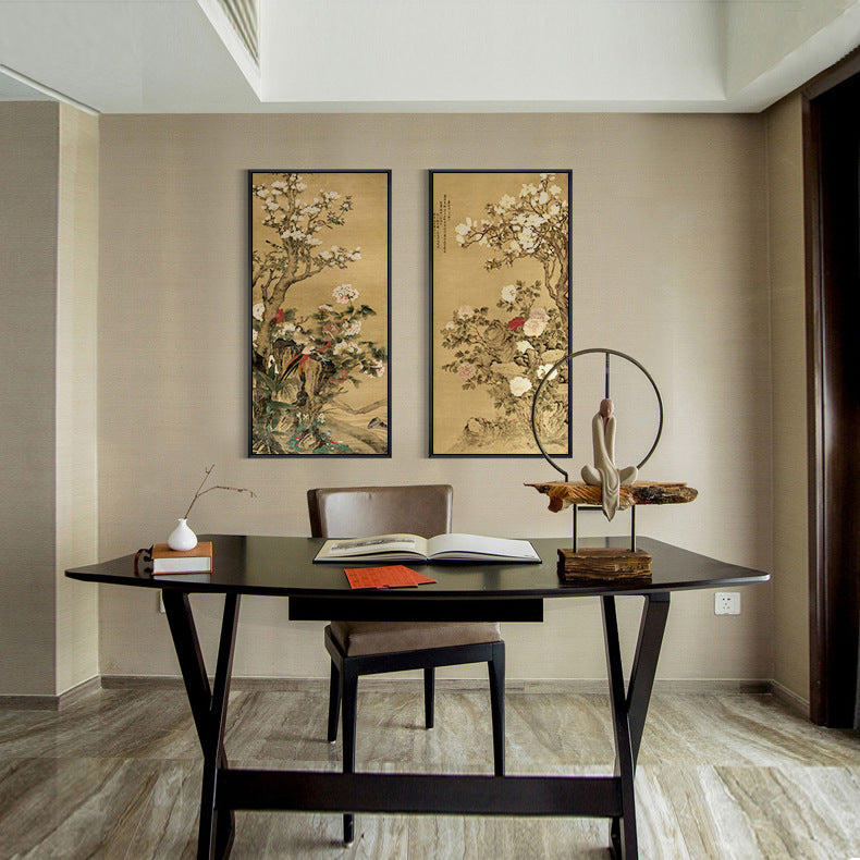 Quadruple Flower And Bird Chinese Painting Entrance Vertical Plate Painting