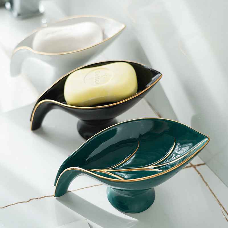 Leaf Shape PP Plastic Soap Dish Holder With Suction Cup For Bathroom