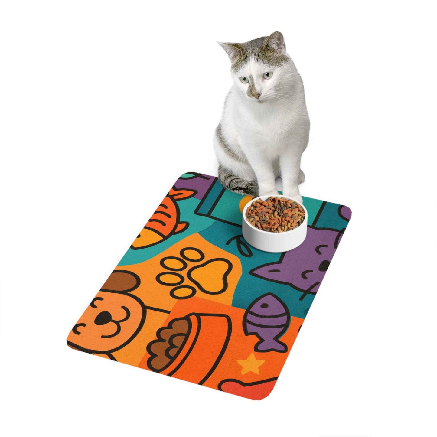Colorful Pet Food Mat (12x18) — Cute Dog & Cat Feeding Placemat