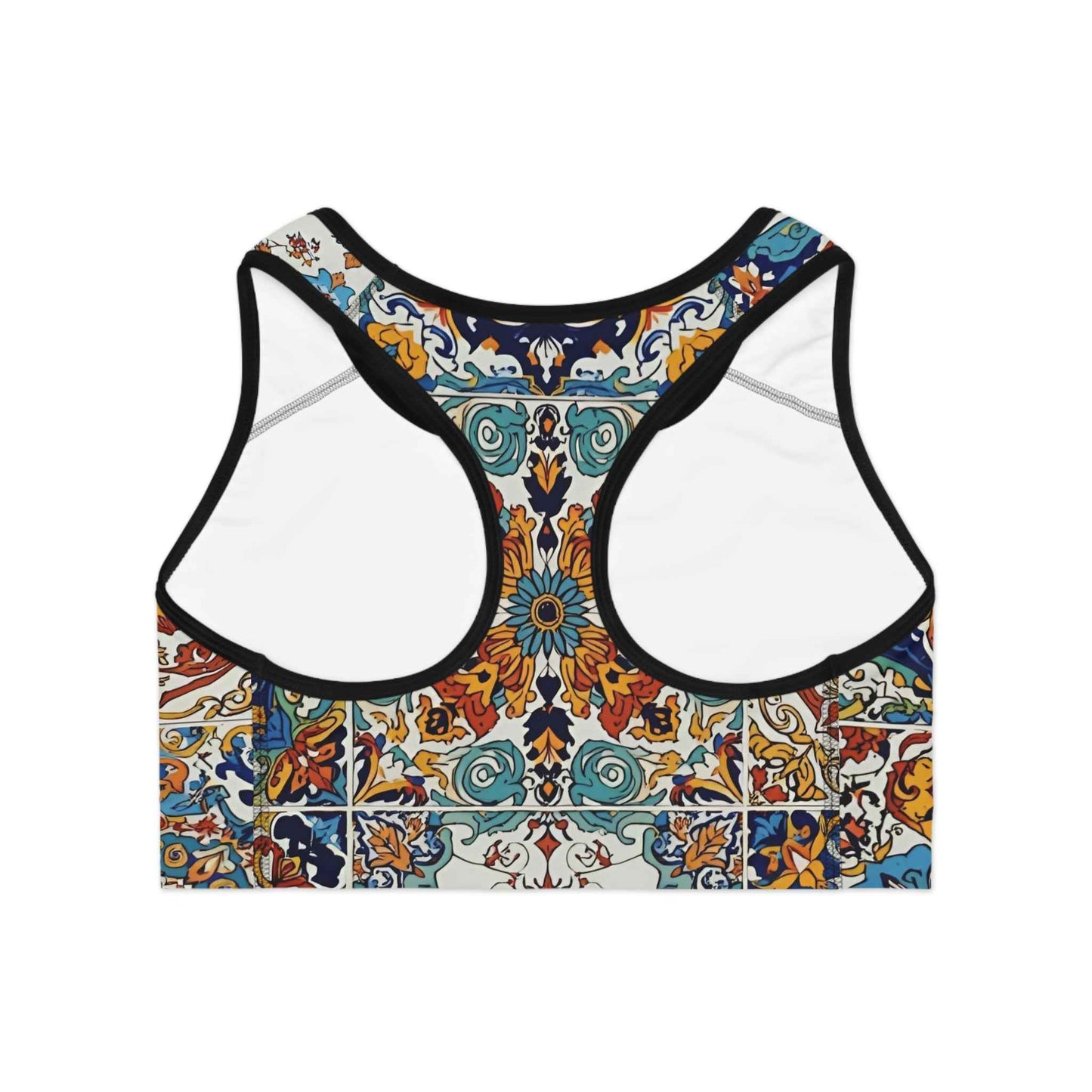 Boho Tile Print Sports Bra Moroccan Mosaic Activewear