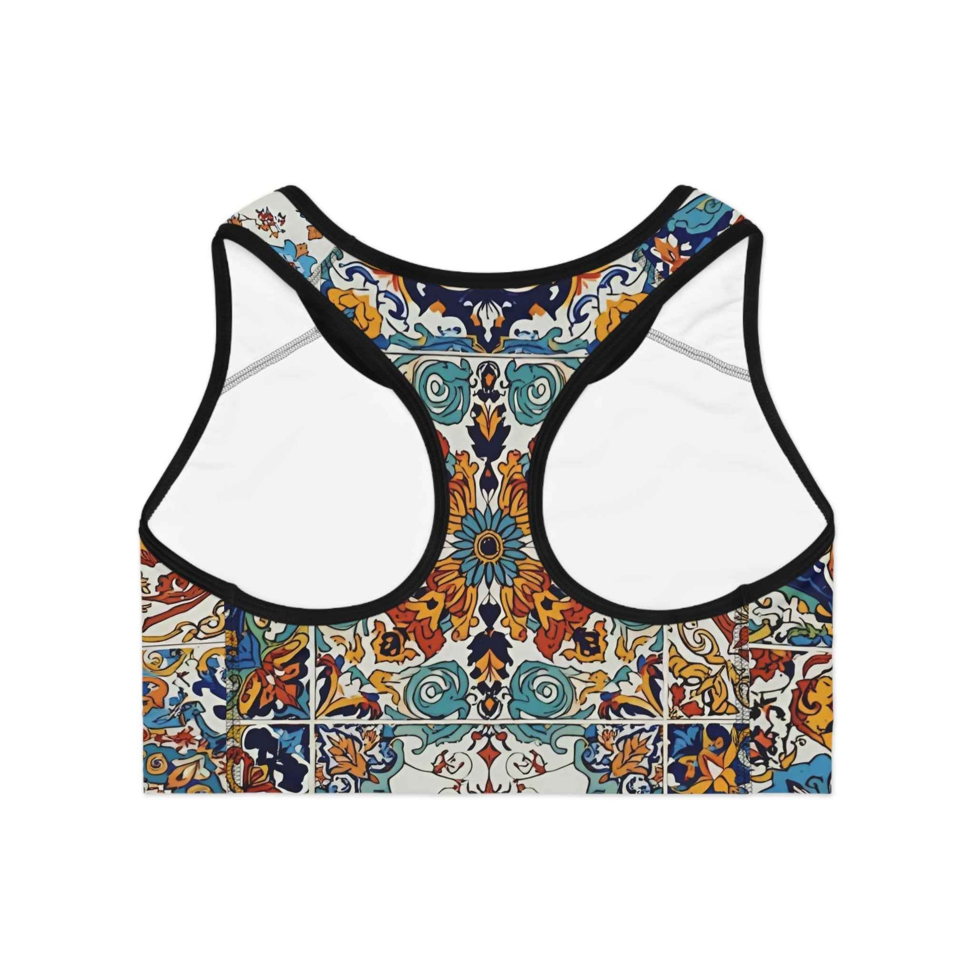 Boho Tile Print Sports Bra Moroccan Mosaic Activewear
