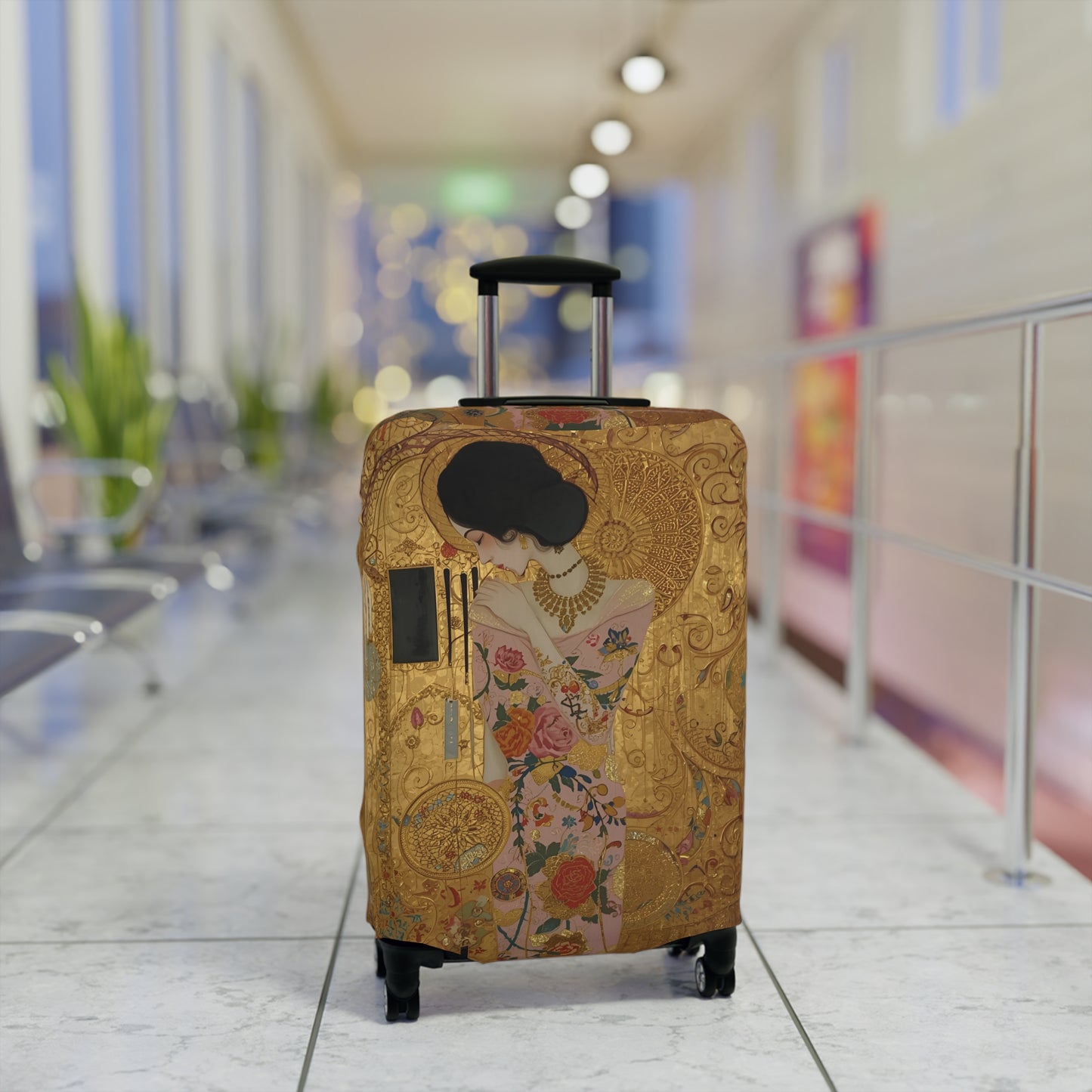 Elegant Klimt-Style Luggage Cover, Travel Accessory, Suitcase Protector, Unique Gift for Travelers, Floral Design - Rosetta Creative Boutique