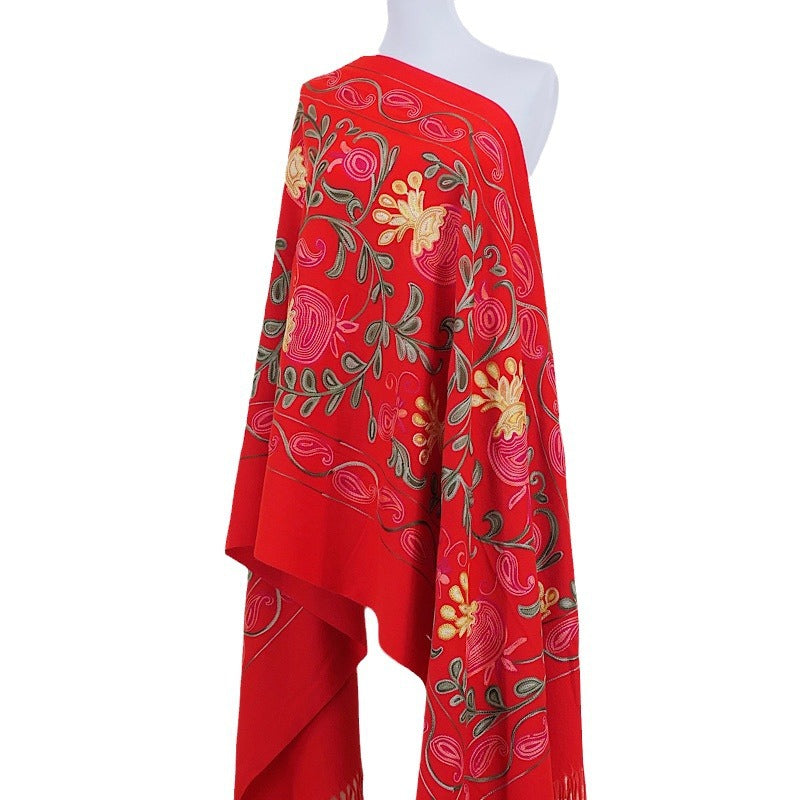 Gourd Pomegranate Blossom Embroidered Imitation Cashmere Scarf Shawl