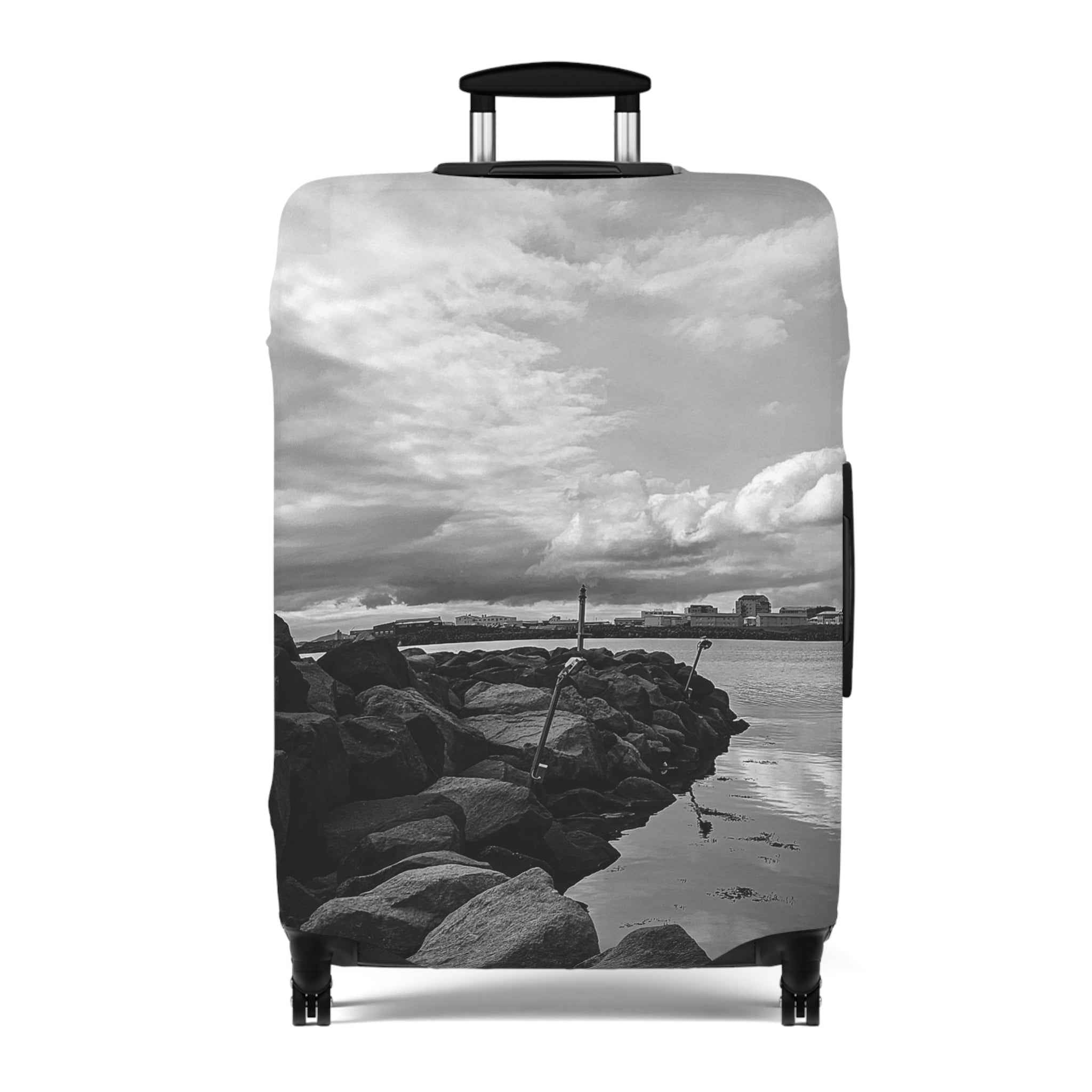 Black and White Iceland Luggage Cover - Stylish Protection from Rosetta Creative Boutique - Rosetta Creative Boutique