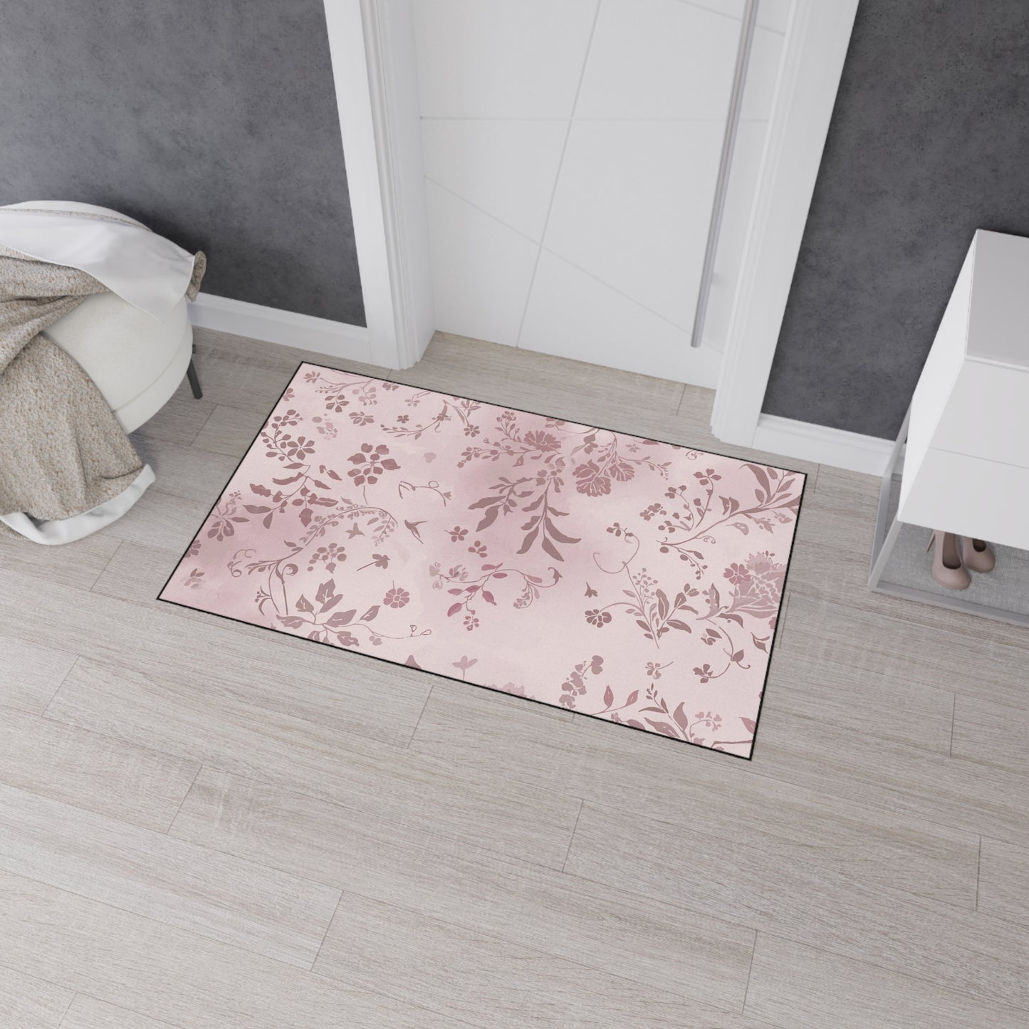 Floral Pink Heavy-Duty Floor Mat — Durable Non-Slip Entry Rug