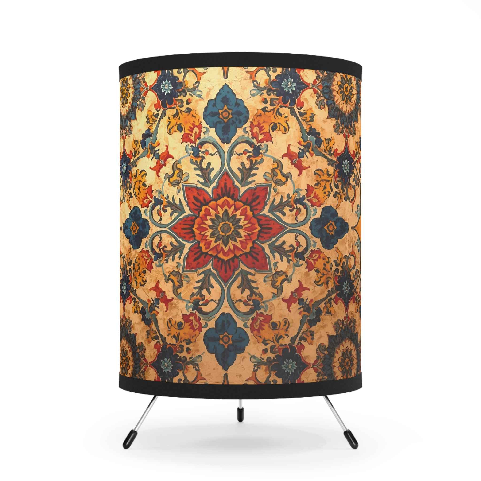 Art Nouveau Portrait Tripod Lamp — Floral High-Res Printed Shade