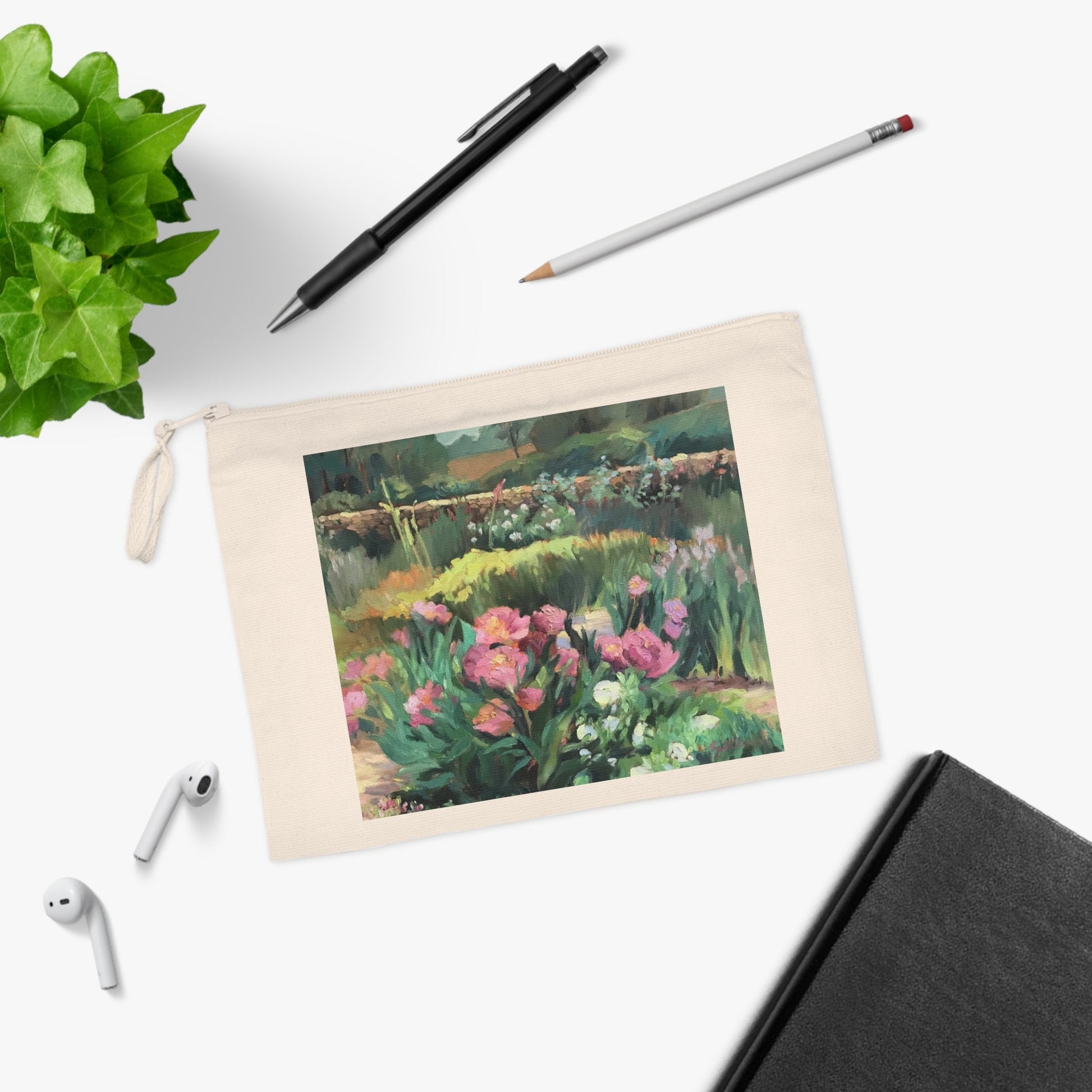 Eco-Friendly Pouch with 'Pink Peonies' I Original Artwork by American Artist Barbara Cleary - Rosetta Creative Boutique