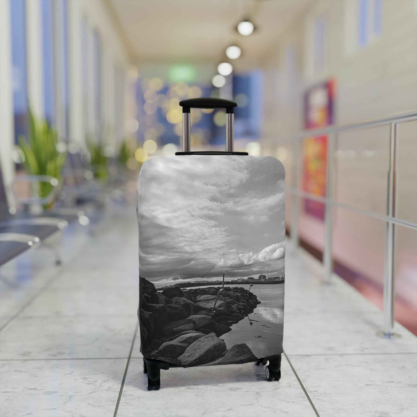 Black and White Iceland Luggage Cover - Stylish Protection from Rosetta Creative Boutique - Rosetta Creative Boutique
