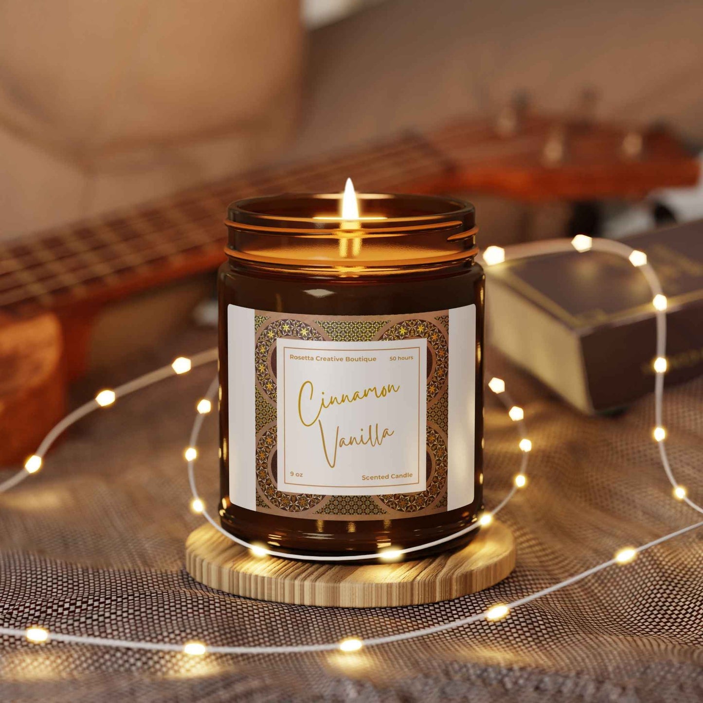 Cinnamon Vanilla Scented Soy Candle - Cozy Amber Jar
